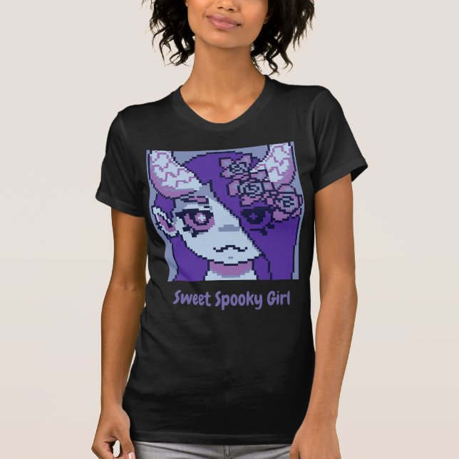 Sweet Spooky Girl Halloween pixel Art T Shirt (Framsida)