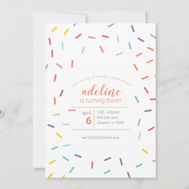 Sweet Sprinkles Födelsedagsfest Inbjudningar (Framsida)