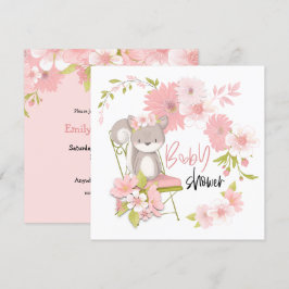 Sweet Squirrel Blommigts White Rosa Girl Baby Show Inbjudningar