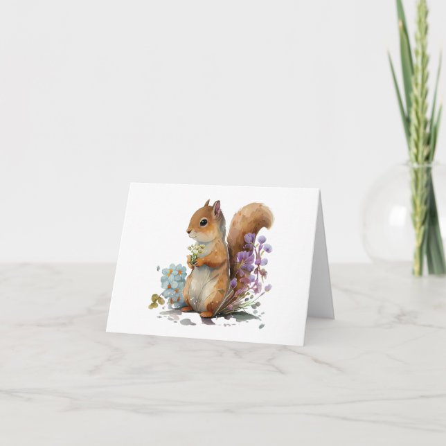 Sweet Squirrel Holding Flowers BLANK Kort (Framsida)