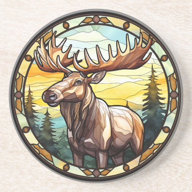 Sweet Stached Glass American Elk Moose Underlägg (Framsidan)