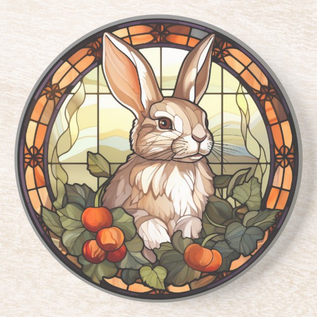 Sweet Stached Glass Bunny Rabbit Underlägg (Framsidan)