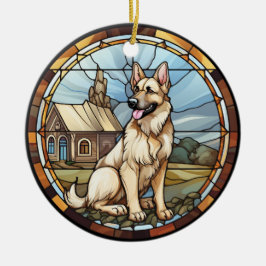 Sweet Stached Glass German Shepherd Hund Julgransprydnad Keramik
