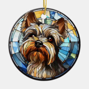 Sweet Stached Glass Hund Yorkshire Terrier Julgransprydnad Keramik