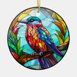 Sweet Stached Glass Kingfisher Bird Julgransprydnad Keramik