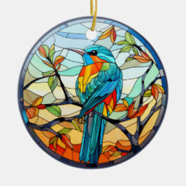 Sweet Stached Glass Kingfisher Bird Julgransprydnad Keramik