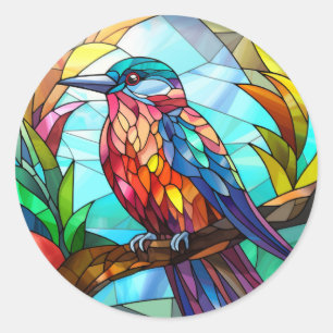 Sweet Stached Glass Kingfisher Bird Runt Klistermärke