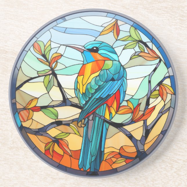Sweet Stached Glass Kingfisher Bird Underlägg (Framsidan)