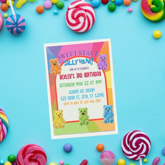 Sweet Start, Silly Heart Candy Bears Birthday Inbjudningar (Skapare uppladdad)