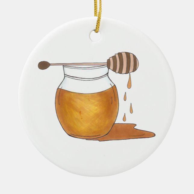 Sweet Sticky Honungsdroppar Honeypot Burk Beehive Julgransprydnad Keramik (Framsidan)