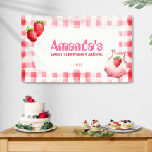 Sweet Strawberry Arrival Gingham Baby Shower Rosa