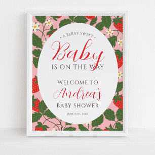 Sweet Strawberry Blommigt Girl Baby Shower Välkomm Poster