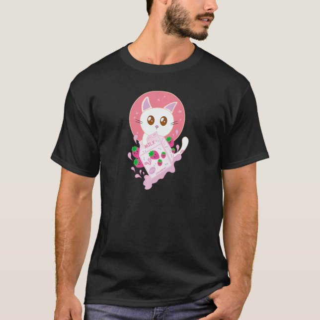 Sweet Strawberry Cat   T Shirt (Framsida)