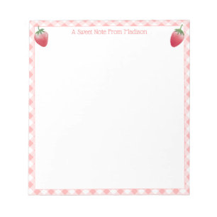 Sweet Strawberry Rosa Gingham Check Girl's Anteckningsblock