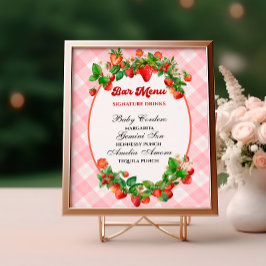 Sweet Strawberry Rosa Gingham Pub Menu Shower Poster