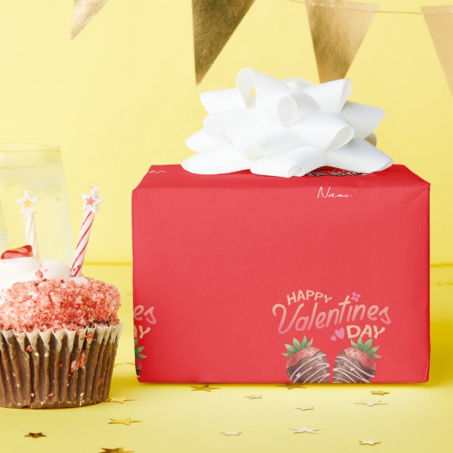 Sweet Strawberry Valentine's Day Personalized  Presentpapper (Födelsedagsfest)