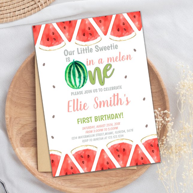 Sweet Summer Girl Party Card Inbjudningar (One in melon Watermelon Birthday Invitations)