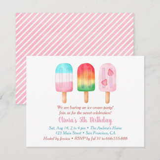 Sweet Summer Girls Birthday, Ice Cream Party Inbjudningar
