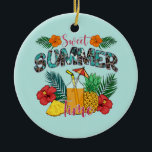 Sweet Summer Time Beach | Tropiska ön Julgransprydnad Keramik<br><div class="desc">Denna utformning präglas av frasen " Sweet Summer Time" med tropiska frukter och blommor. Det är perfekt för strand älskare,  surfare och resenärer i sommar eller på någon vanlig dag.</div>