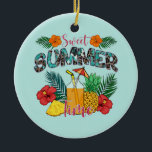 Sweet Summer Time Beach | Tropiska ön Julgransprydnad Keramik<br><div class="desc">Denna utformning präglas av frasen " Sweet Summer Time" med tropiska frukter och blommor. Det är perfekt för strand älskare,  surfare och resenärer i sommar eller på någon vanlig dag.</div>