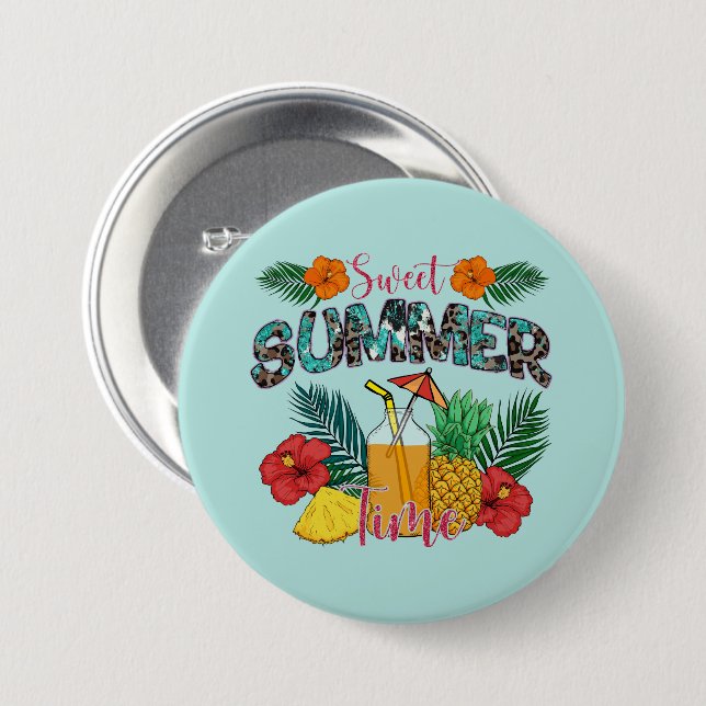 Sweet Summer Time Beach | Tropiska ön Knapp (Framsida & baksida)