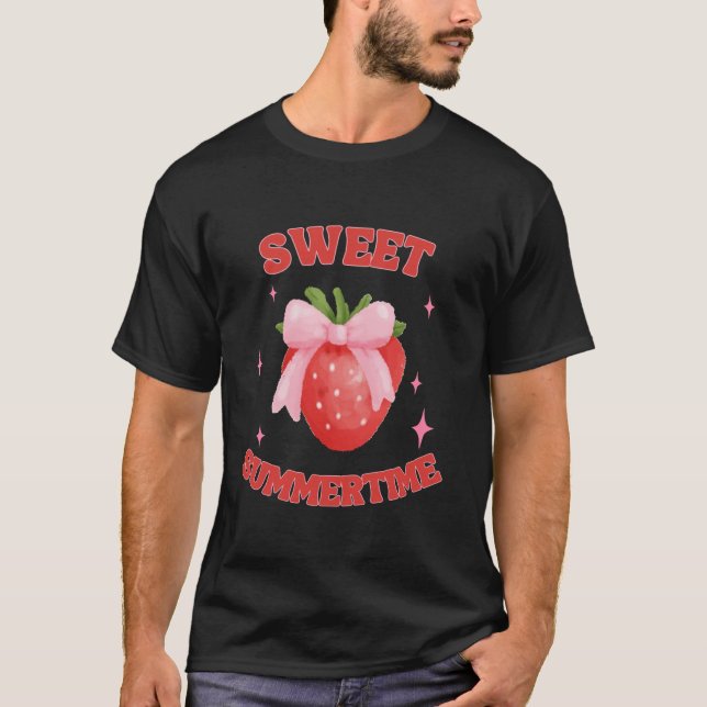 Sweet Summertime Coquette Strawberry Bow Summer Va T Shirt (Framsida)