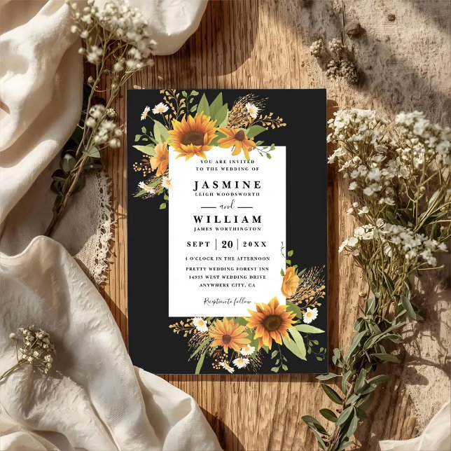 Sweet Sunflowers Rustic Elegant QR Code Wedding Inbjudningar (Skapare uppladdad)