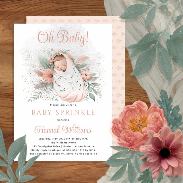 Sweet Swaddled Oh Baby Blommigt Girl Baby Sprinkle Inbjudningar (Skapare uppladdad)