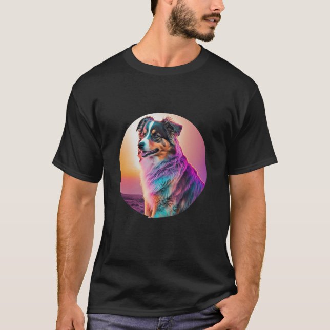 Sweet Synthwave Australian shepherd med 80-årsjubi T Shirt (Framsida)