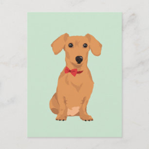 Sweet Tan Dachsund med Nacke Ribbon for Hundälskar Vykort