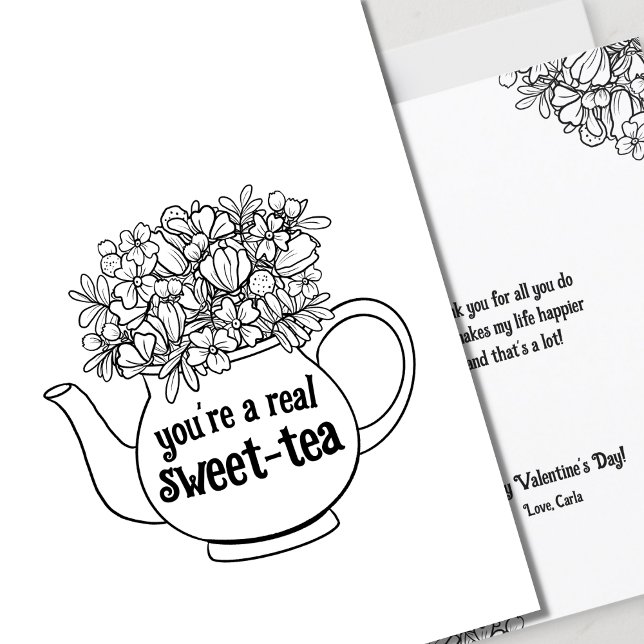 Sweet Tea Line Art Valentine Day Card Kort (Skapare uppladdad)