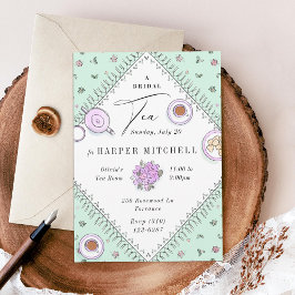 Sweet Tea Party Mint Grönt Lavender Möhippa Inbjudningar