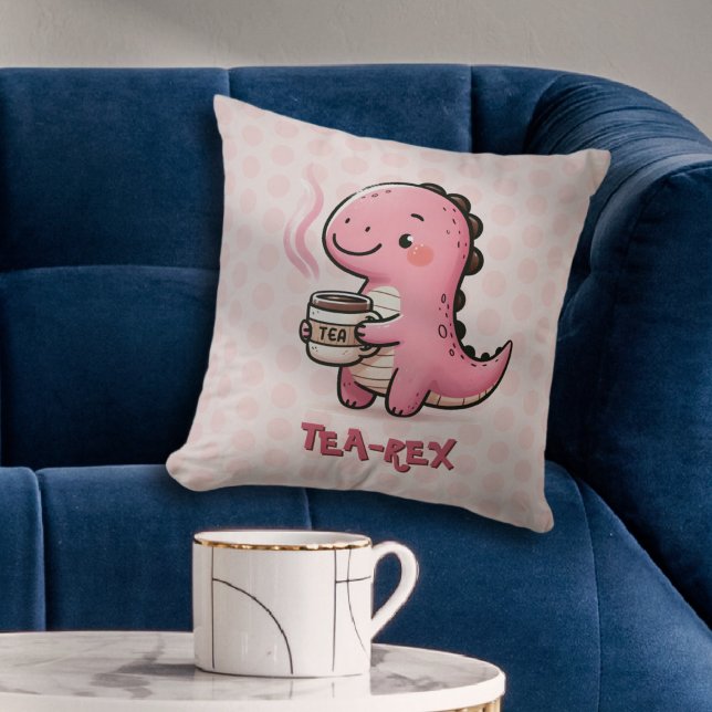 Sweet Tea-Rex anpassade Dinosaur Animal Pun Kudde (Sweet Tea-Rex Customizable Dinosaur Animal Pun Polka dot Throw Pillow)