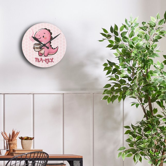 Sweet Tea-Rex anpassade Dinosaur Animal Pun Rund Klocka (Sweet Tea-Rex Customizable Dinosaur Animal Pun Polka Dot Wall Clock )