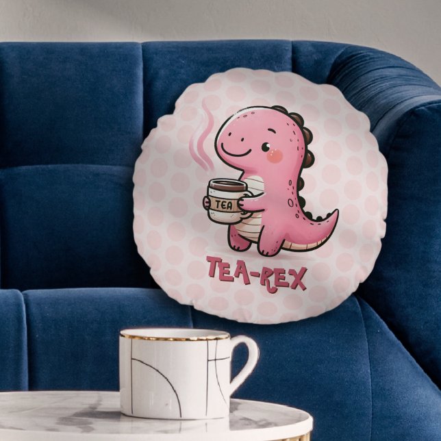 Sweet Tea-Rex anpassade Dinosaur Animal Pun Rund Kudde (Sweet Tea-Rex Customizable Dinosaur Animal Pun Polka Dot Pillow)