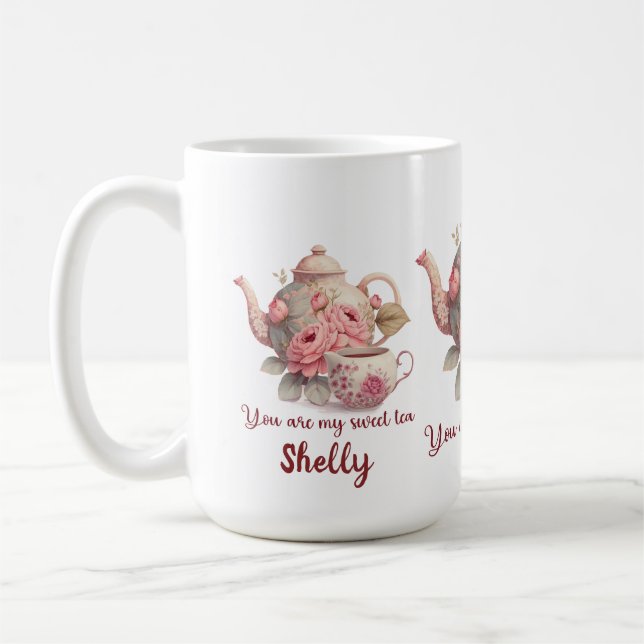 Sweet Tea Vas med vackra Pinks Blommigt Kaffemugg (Vänster)