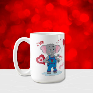 Sweet Tecknad Elephant och hearts 15 Ounces Mugg