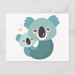 Sweet tecknad koala mor och baby hugger vykort