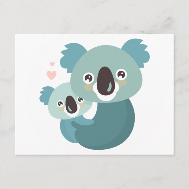 Sweet tecknad koala mor och baby hugger vykort (Framsida)