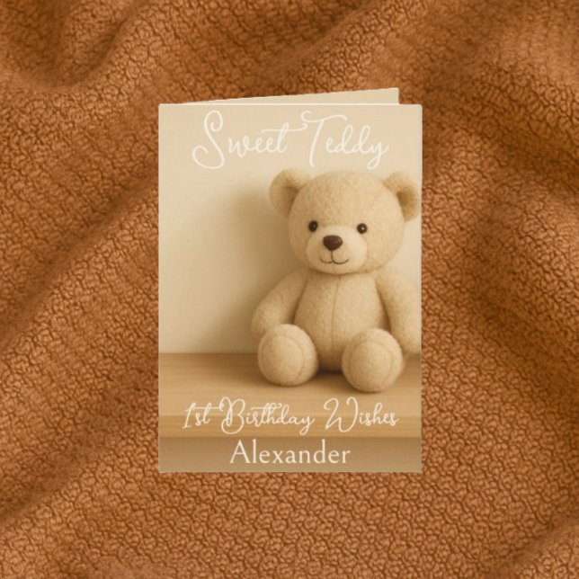 Sweet Teddy 1:a Birthday Önskemål Kort (Skapare uppladdad)