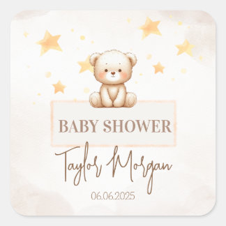 Sweet Teddy Bear Baby Shower Fyrkantigt Klistermärke