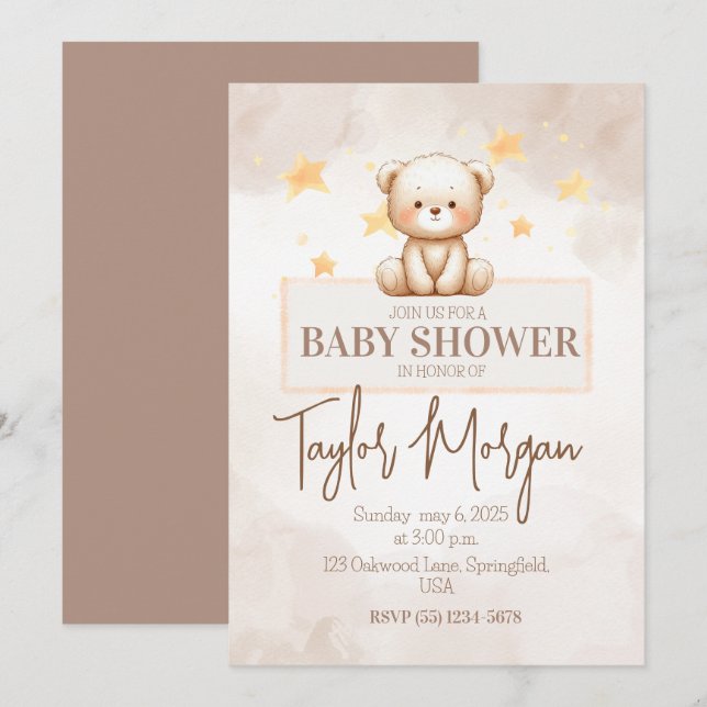 Sweet Teddy Bear Baby Shower Inbjudningar (Fram/baksida)