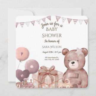Sweet Teddy Bear Baby Shower Invitation Inbjudningar