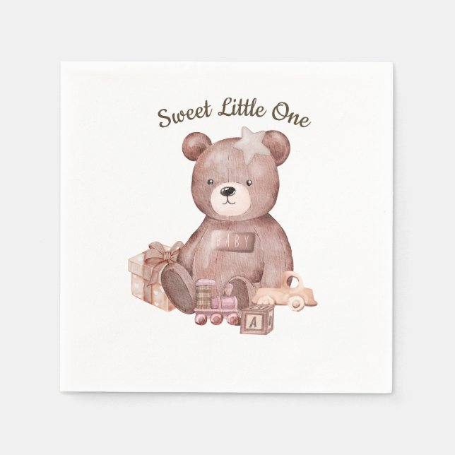 Sweet Teddy Bear Baby Shower Napkin Pappersservett (Framsidan)