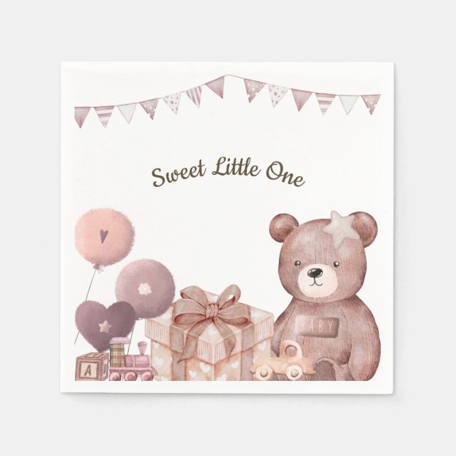 Sweet Teddy Bear Baby Shower Napkin Pappersservett (Framsidan)