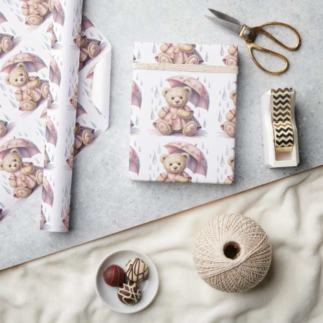 Sweet Teddy Bear Girl Baby Shower Favor Presentpapper (Hantverk)