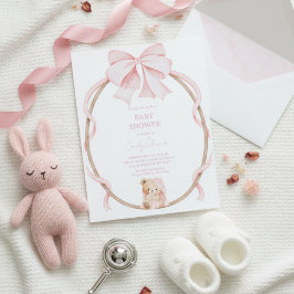 Sweet Teddy Bear & Pink Bow Baby Girl Shower  Inbjudningar