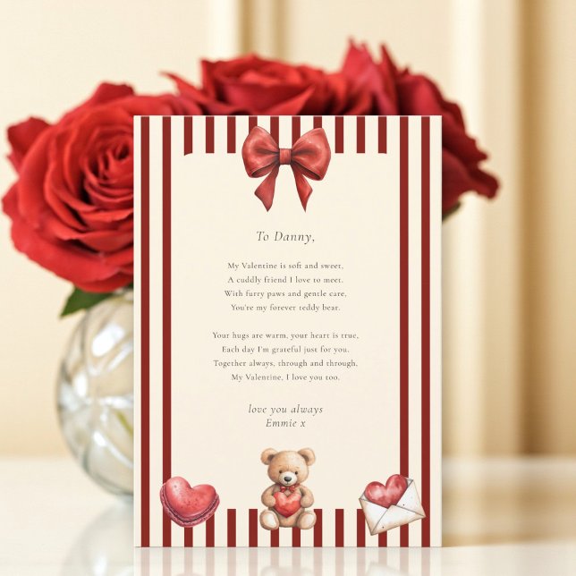 Sweet Teddy Bear Valentine Love Letter Poem card  Inbjudningar (Skapare uppladdad)