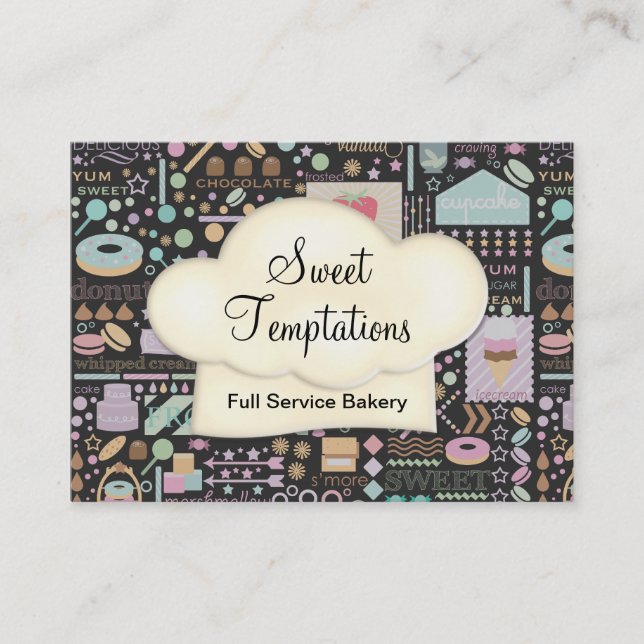 Sweet Temptations Bakery Boutique Black Visitkort (Framsida)