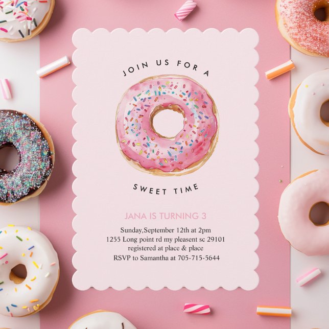 Sweet Time Pastel Rosa Donut Birthday Inbjudningar (Skapare uppladdad)